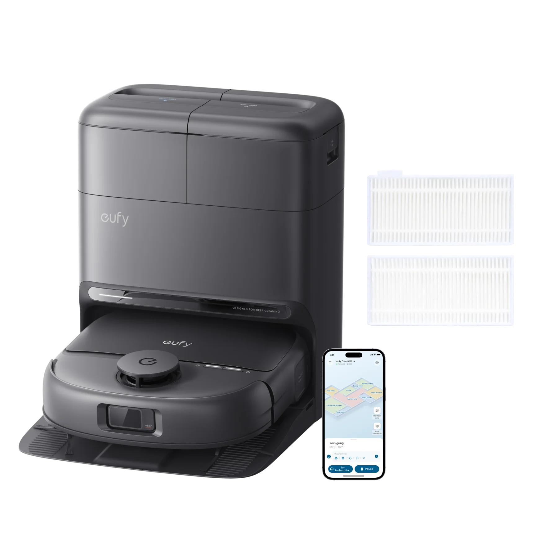 eufy Robotstofzuiger Omni C28 met eufy Vervangbaar Wasbaar Filter x 2（stuks） voor C28