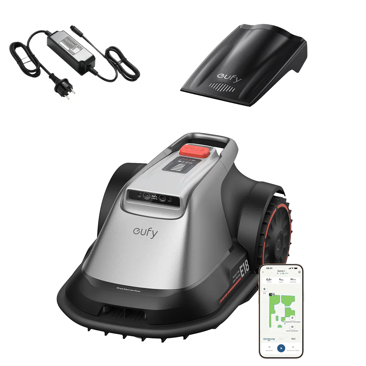 eufy Robotgrasmaaier E18 met eufy netadapter voor robotmaaier